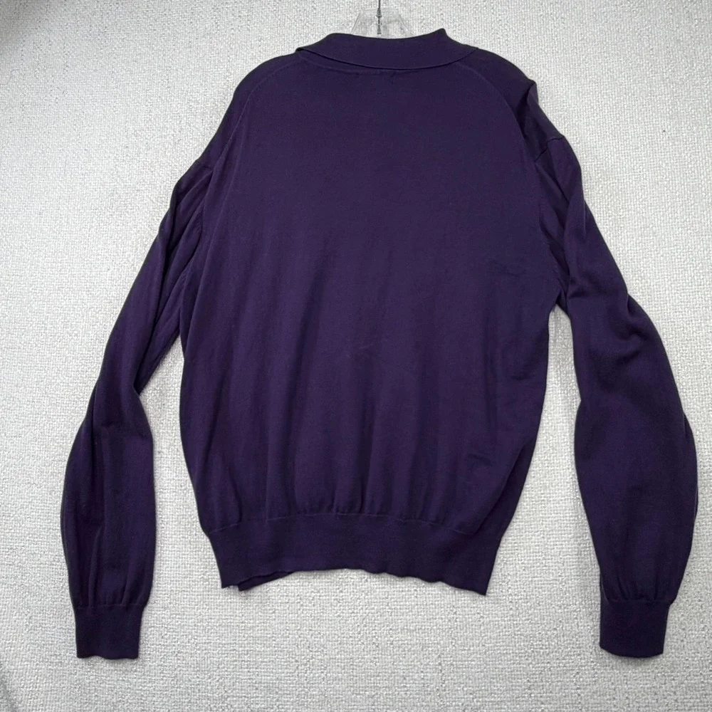 Orvis Mens Purple Long Sleeve Polo Sweater XL Fine Knit Collared Button Up